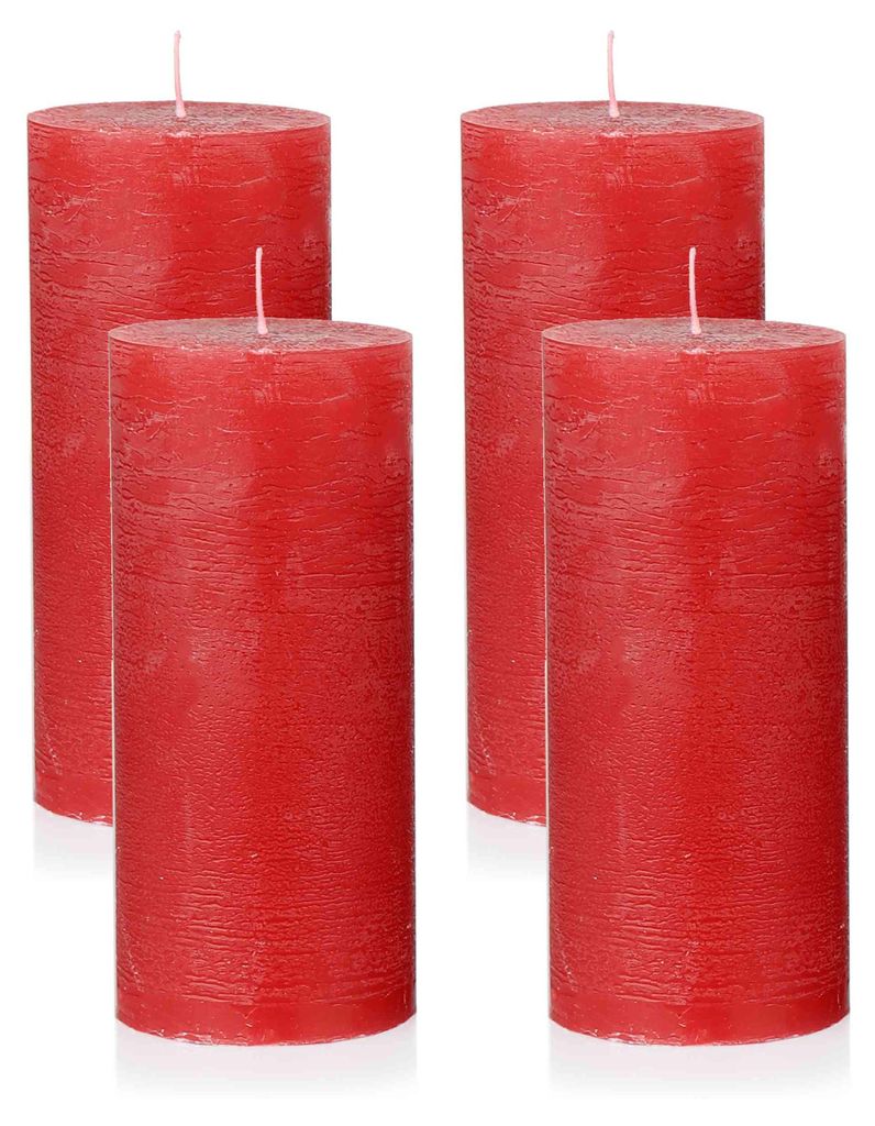 Rustikale Kerzen Weinrot 4er Set Ø 6x14 cm – Stumpenkerzen für Adventskranz
