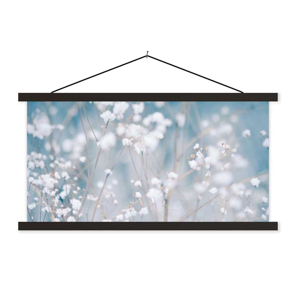 MuchoWow Textilposter Äste - Schnee - Winter - Natur - Botanisch 150x75 cm mit schwarzem Rahmen - Posterleiste
