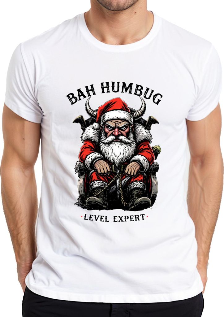 Bah Humbug Level Expert Viking grumpy Santa horned beard dark Herren T-Shirt, Weiß, XXL