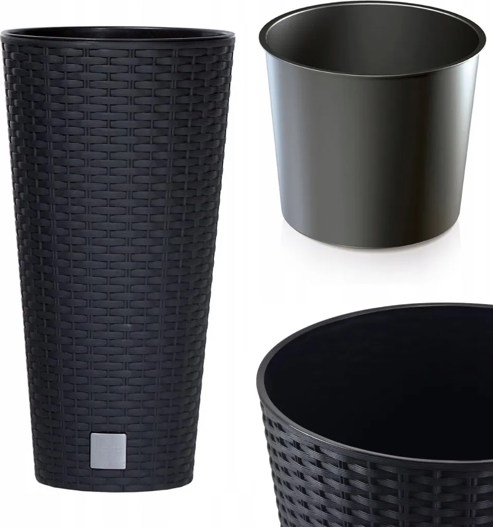 Grand Cache-pot de Fleurs Haut Aspect Rotin Anthracite Rato Tubus