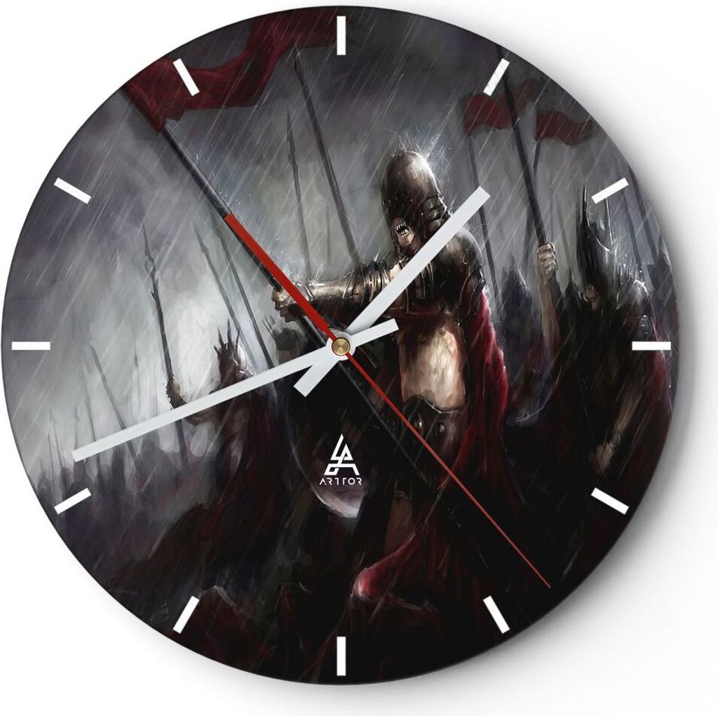 Wanduhr - Rund - Glasuhr - ritter kampf feld - 30x30cm - Schleichendes Uhrwerk - Lautlos - zum Aufhängen bereit - Dekoration Modern - Wanddekorati...