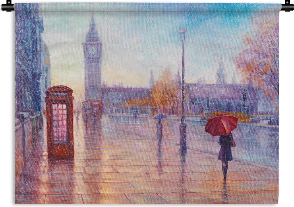 MuchoWow Wandteppich Wandbehang Malerei - Ölgemälde - London - Telefon 60x45 cm Tapisserie Dekoration Wandtuch - Das Schlafzimmer