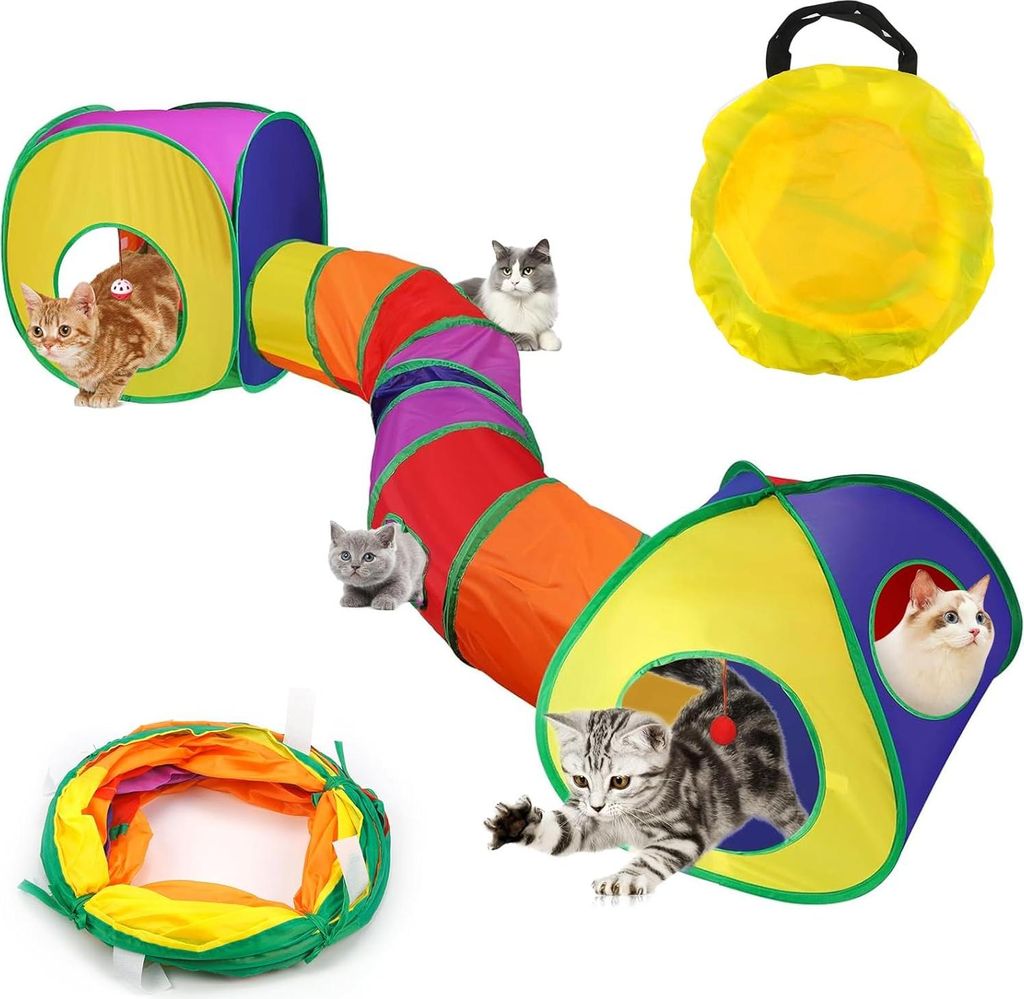 Interaktives Katzenspielzeug - Spieltunnel 3-in-1 Katzentent für Katzen - Hunde - Kaninchen - Kinder faltbare Kaninchentunnel Rammeltunnel - Aufbe...