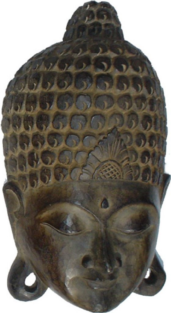 Buddha Maske, Wandschmuck, Ethno Wanddekoration aus Balsaholz, Braun, Größe: 25 cm