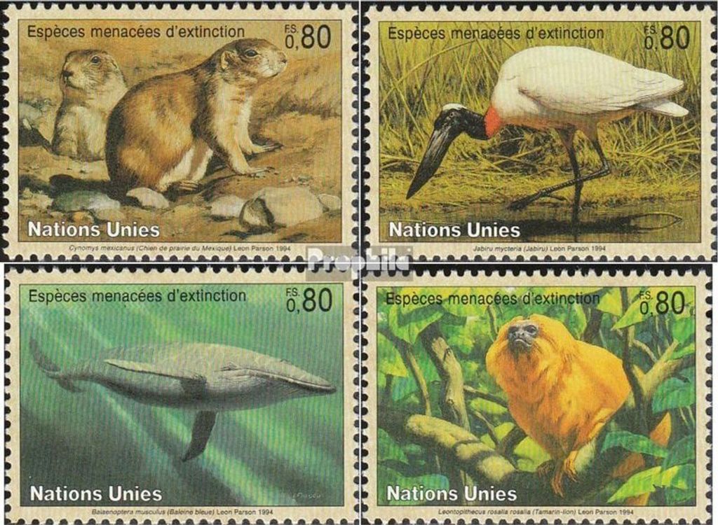 Briefmarken UNO - Genf 1994 Mi 245-248 (kompl.Ausg.) postfrisch Gefährdete Tiere