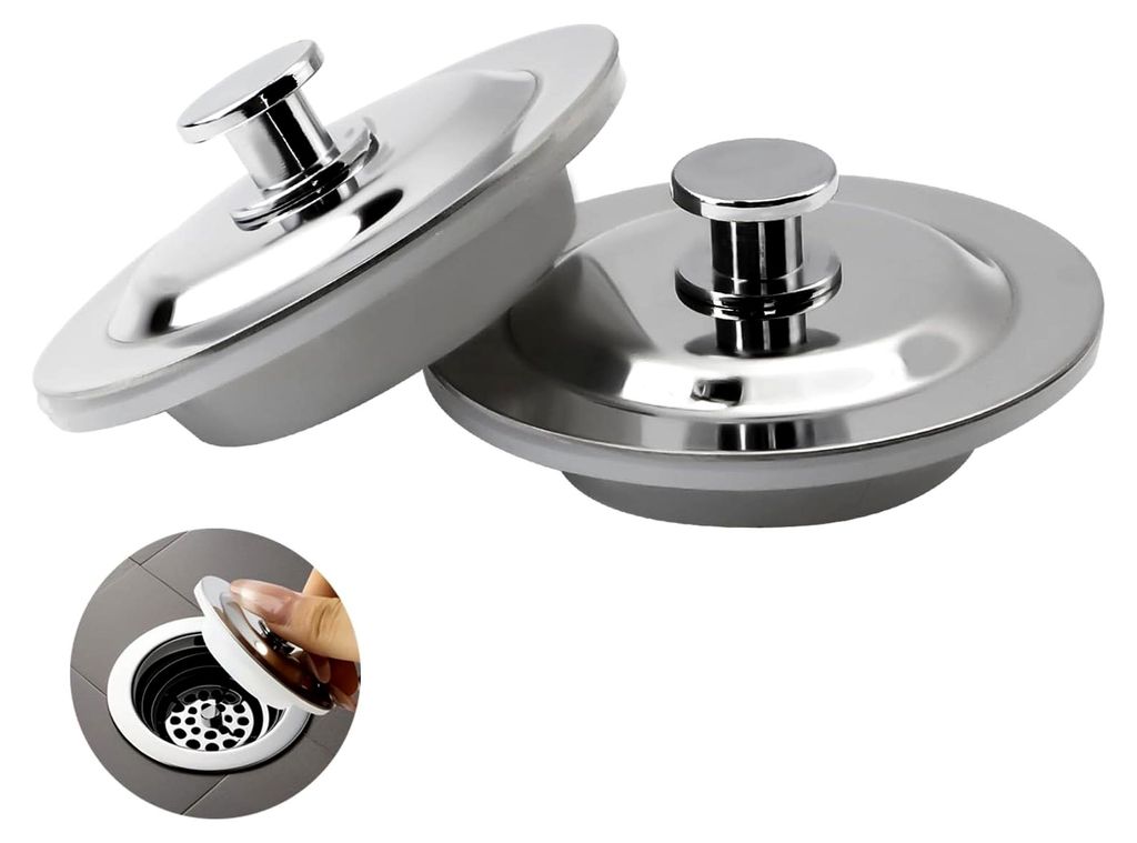 2 Stück Abflussstopfen, 42-44mm Universal Badewannenstöpsel aus Edelstahl, Abfluss Stöpsel für Waschbecken und Küchenspüle