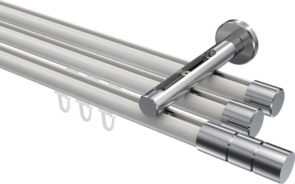 Interdeco Innenlaufstange / Gardinenstange mit Innenlauf Weiß / Chrom, Typ Siteno Elanto (Rillenzylinder), 20 mm Ø 3-läufig, 220 cm