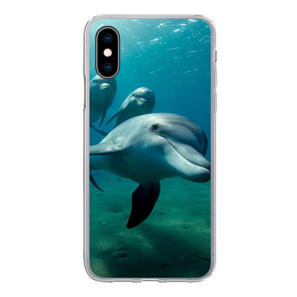 MuchoWow Handyhülle Schutzhülle Hülle für iPhone X Wasser - Delphin - Blau Silikon Softcase Handy Hülle - Handyhülle