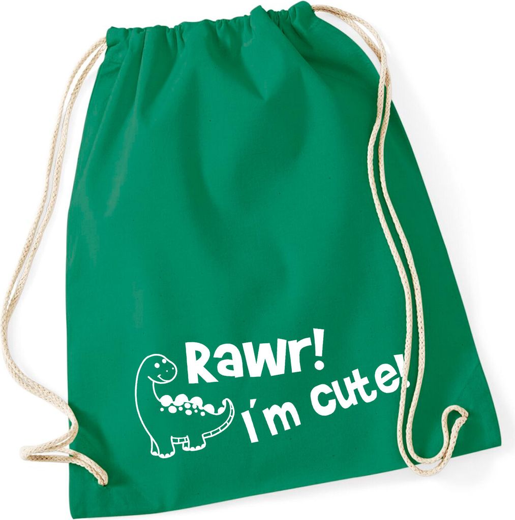 Huuraa Turnbeutel Brachiosaurus I`m cute 12 Liter Kelly Green Baumwolle Rucksack Geschenkidee