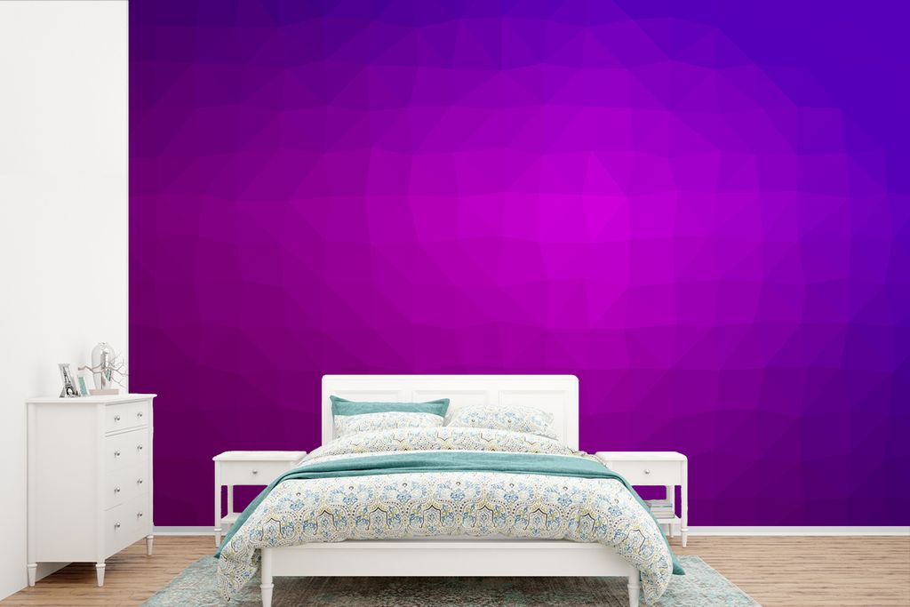 MuchoWow Fototapete für Wohnzimmer oder Schlafzimmer Wandtapete Vinyl Motivtapete Violette Geometrie als Hintergrund - 360x240 cm - Vinyl-Tapete