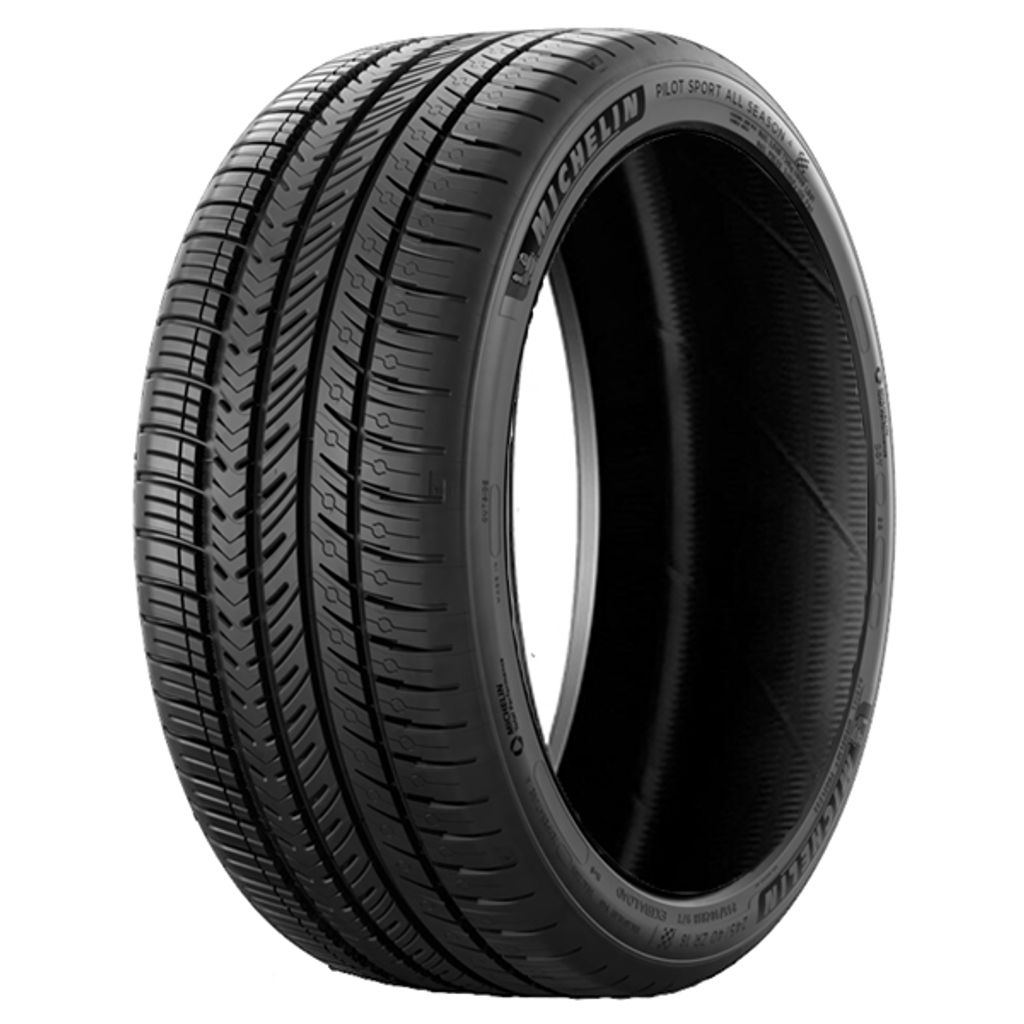 A close-up studio shot of a new Michelin tire.