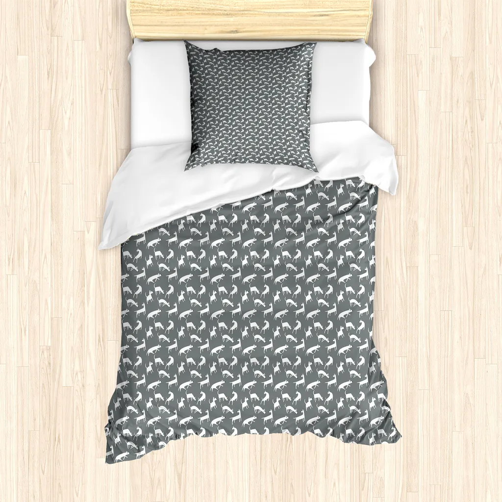 Set copripiumino ABAKUHAUS per letti singoli, Funky English Bull Terrier, antiacaro, adatto a chi soffre di allergie, con federa, 135 cm x 200 cm - 80 x 80 cm, grigio e bianco