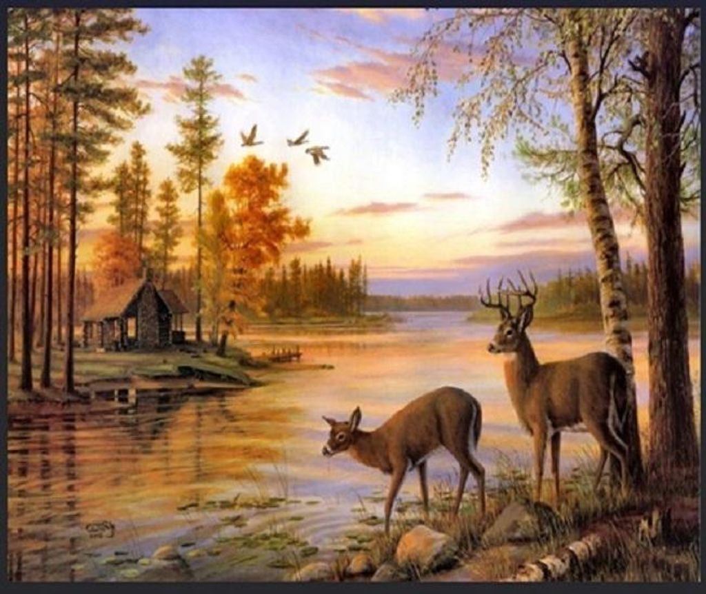 Diamantmalerei: Hirsch am See im Morgengrauen (30 x 40 cm) Produktbild 