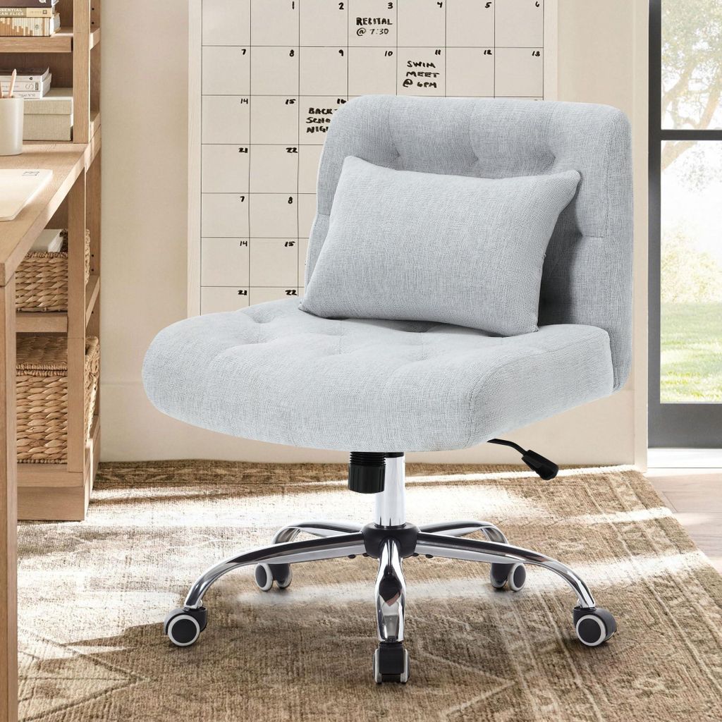 Fortuna Lai Bürostuhl ohne Armlehnen Drehstuhl Linen Schreibtischstuhl mit Lendenkissen Schminkstuhl mit Rädern, Sessel Für Schlafzimmer/Arbeits...