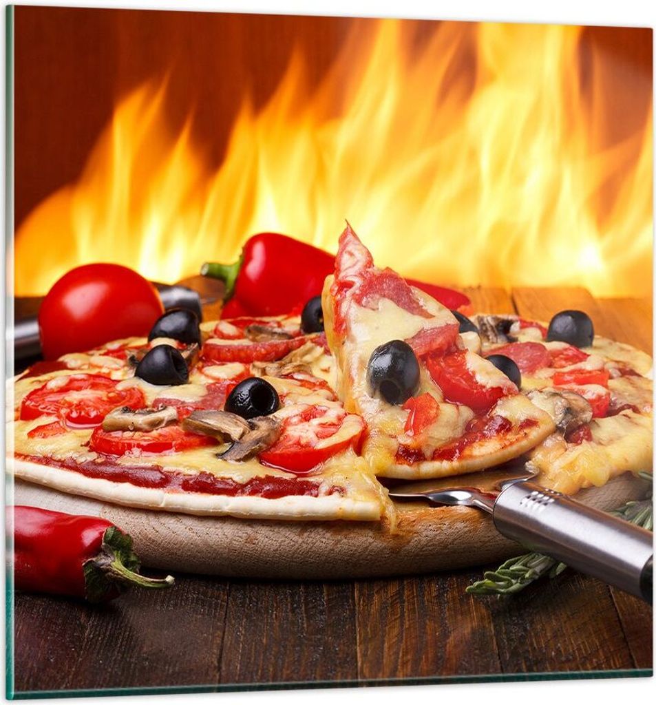 Bilder auf glas - Kuchen Backen Pizza Käse - 70x70cm - Glasbilder - Wandbilder - Kunstdruck - zum Aufhängen bereit - Wanddekoration aus Glas - Gl...