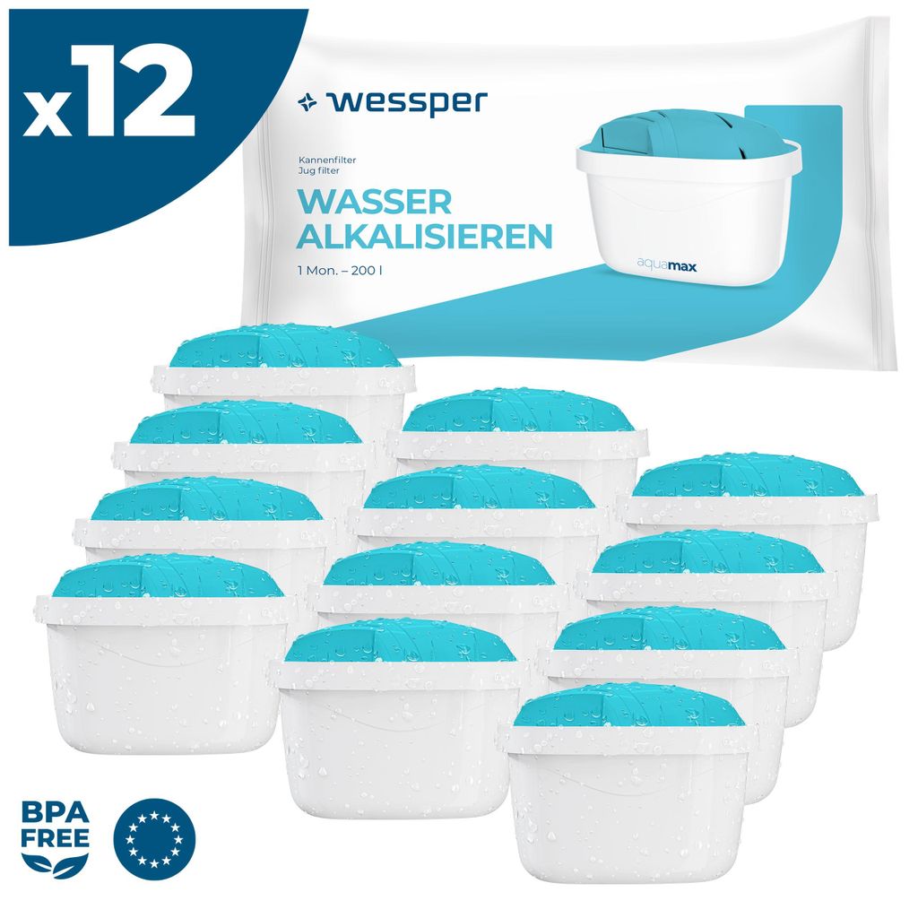 Wessper Wasserfilter Alkaline 12 St | Kompatibel mit Brita, Dafi, Philips und Aquafloow Wasserfilterkannen | Kompatibel mit Wasserfilterkannen