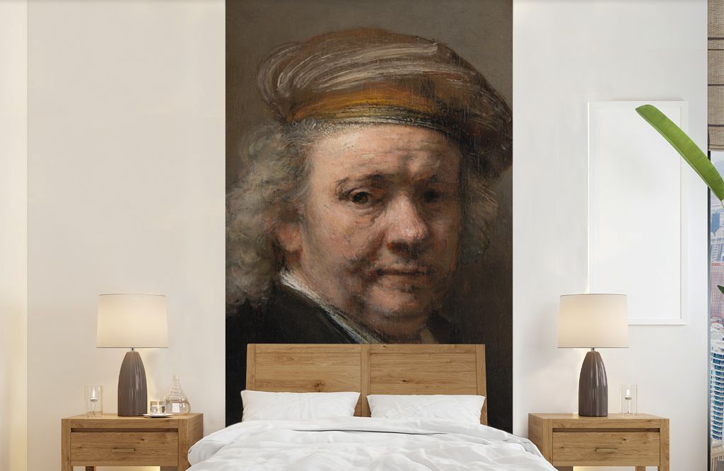 MuchoWow Fototapete für Wohnzimmer oder Schlafzimmer Wandtapete Vinyl Motivtapete Selbstbildnis - Gemälde von Rembrandt van Rijn - 120x240 cm -...