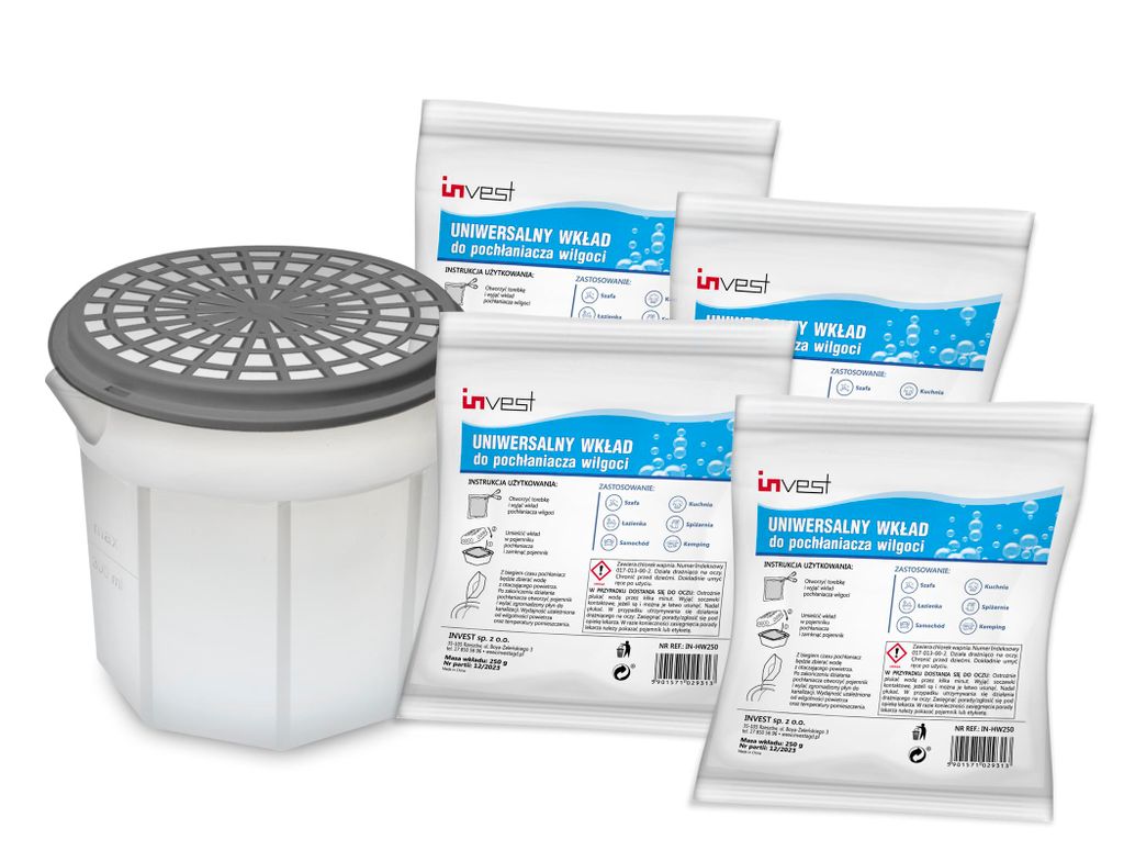 Invest - Luftentfeuchter, Raumentfeuchter mit Ausgießer, ink. 4x 250g Granulat, ohne Strom, reduziert Schimmel und Gerüche