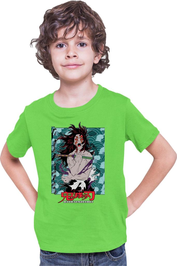Kinder T-Shirt Demon Anime Slayer Kimetsu No Yaiba Kokushibo 001, 3-4 Jahr - 104 / Lime