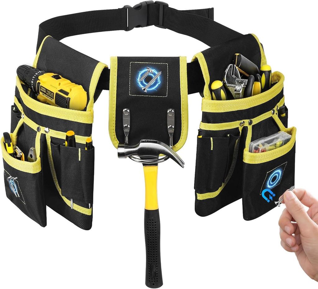Werkzeuggürtel für Herren, Werkzeuggürtel mit 26 Taschen, Arbeitsgürtel, Oxford-Werkzeugtasche mit Werkzeugorganisation für Elektriker, Zimmer...
