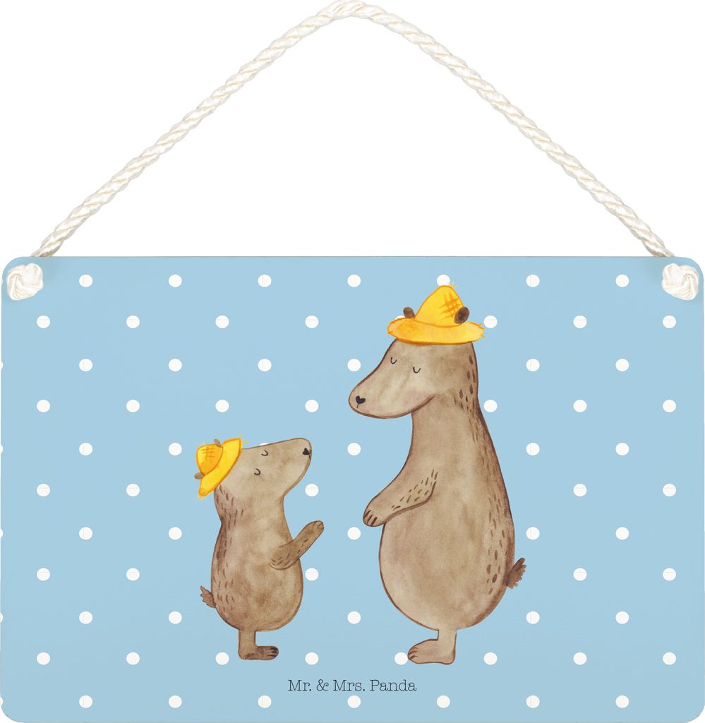 Mr. & Mrs. Panda Schild Bären mit Hut DIN A4 - Blau Pastell - Geschenk, Muttertag, Vatertag, holzbild, Familie, wandtafel, Wandbild Holz, Family, ...