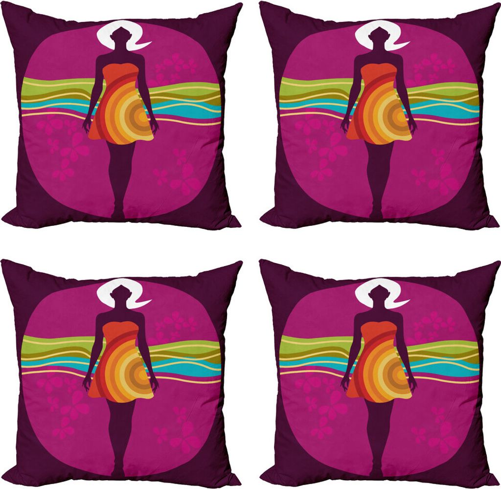 ABAKUHAUS Jugend Kissenbezug Set (4 Stück), Frau in der Zusammenfassung Kleid, Moderner Doppelseitiger Digitaldruck, 45 cm x 45 cm, Mehrfarbig