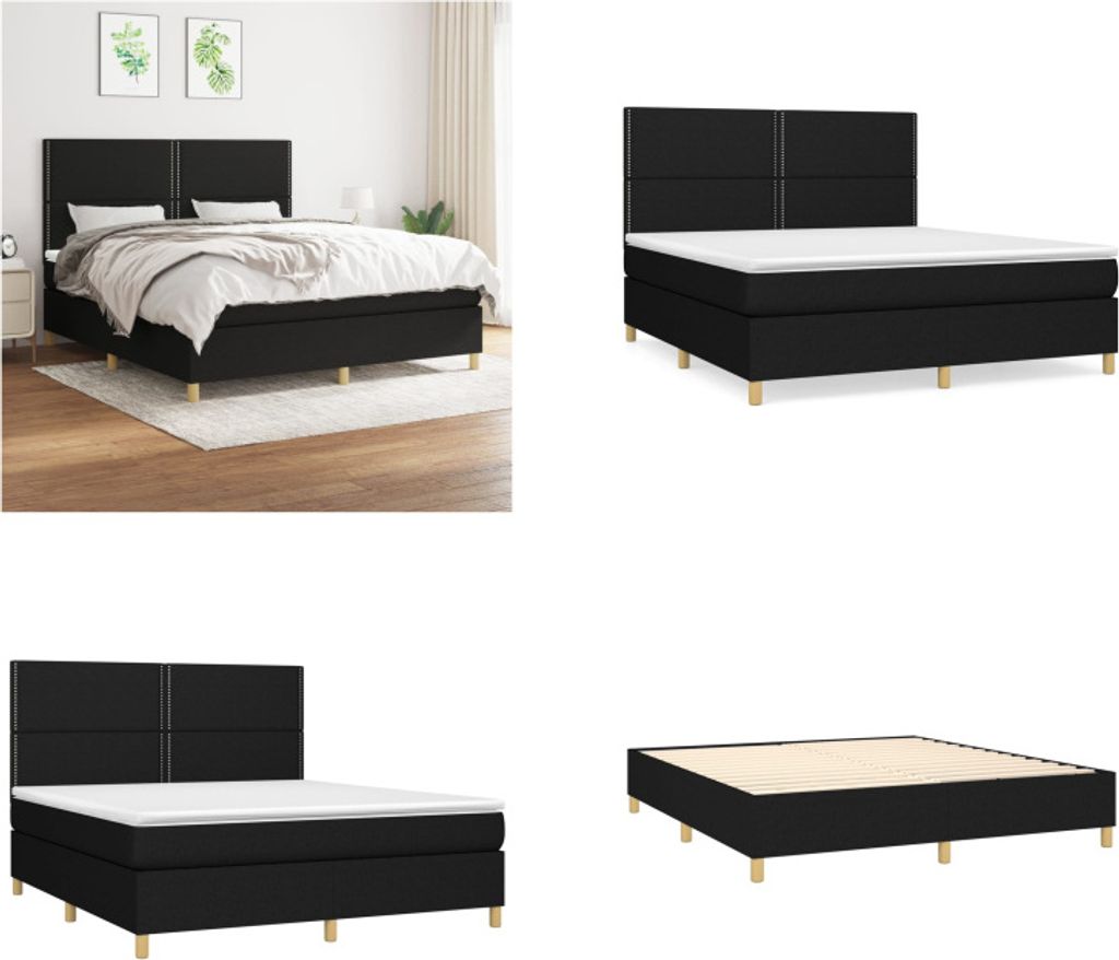 vidaXL Boxspringbett mit Matratze Schwarz 180x200 cm Stoff - Boxspringbett - Boxspringbetten - Bett - Schlafzimmermöbel