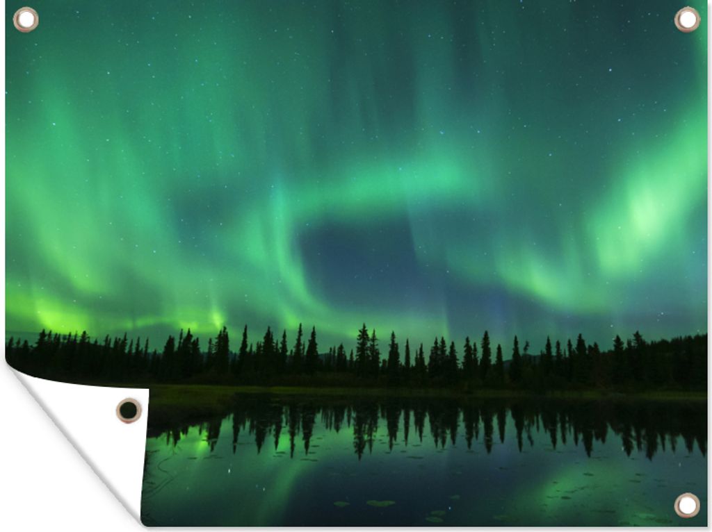 MuchoWow 40x30 cm Outdoor-Poster Gartendeko Sichtschutz Garten Poster für den Garten Nordlicht - Bäume - Wasser - Alaska