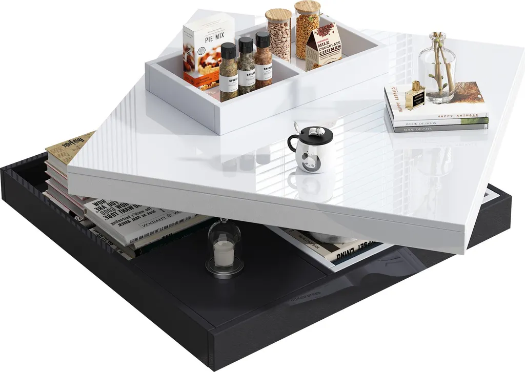 Table Basse Pivotante à 360 Degrés avec Compartiment de Stockage Blanc - 9