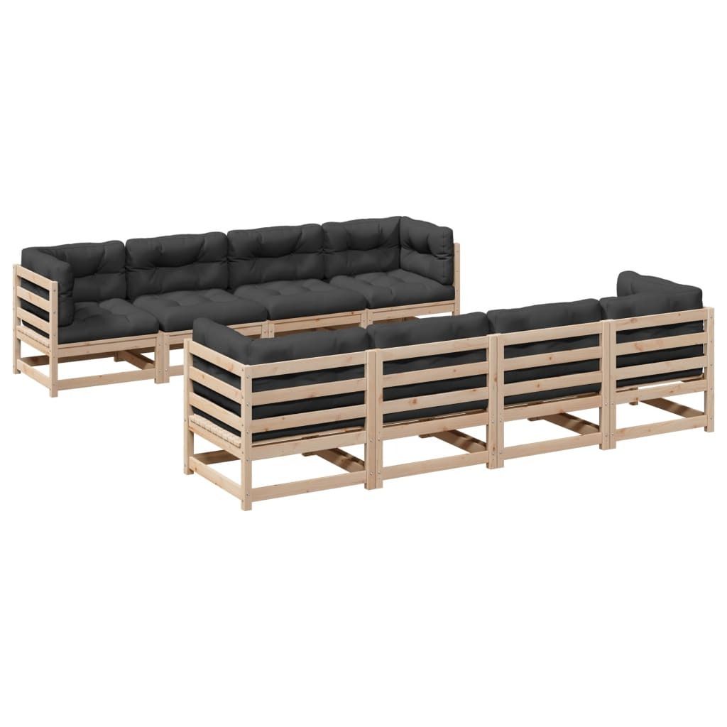 Design 9-tlg. Garten-Sofagarnitur mit Kissen Massivholz Kiefer, Gartenmöbel-Sets 2024 Neu
