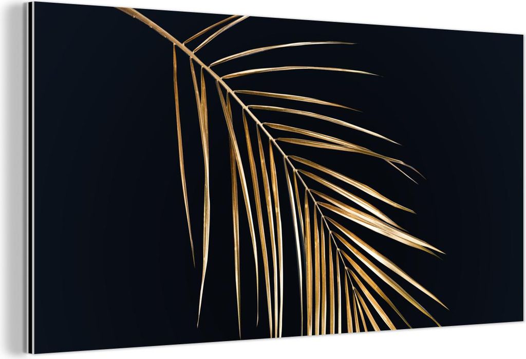 MuchoWow Wanddekoration Metall Metallbild Wandkunst 80x40 cm Pflanzen - Gold - Schwarz - Blätter - Luxus MuchoWow Aluminium Gemälde - Wanddekorat...