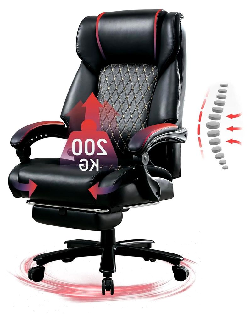 Bürostuhl 200KG mit Lendenwirbelstütze für Rückenschmerzen, ergonomischer Chefsessel, hohe Rückenlehne, dick gepolstert, stabile Metallbasis, ...