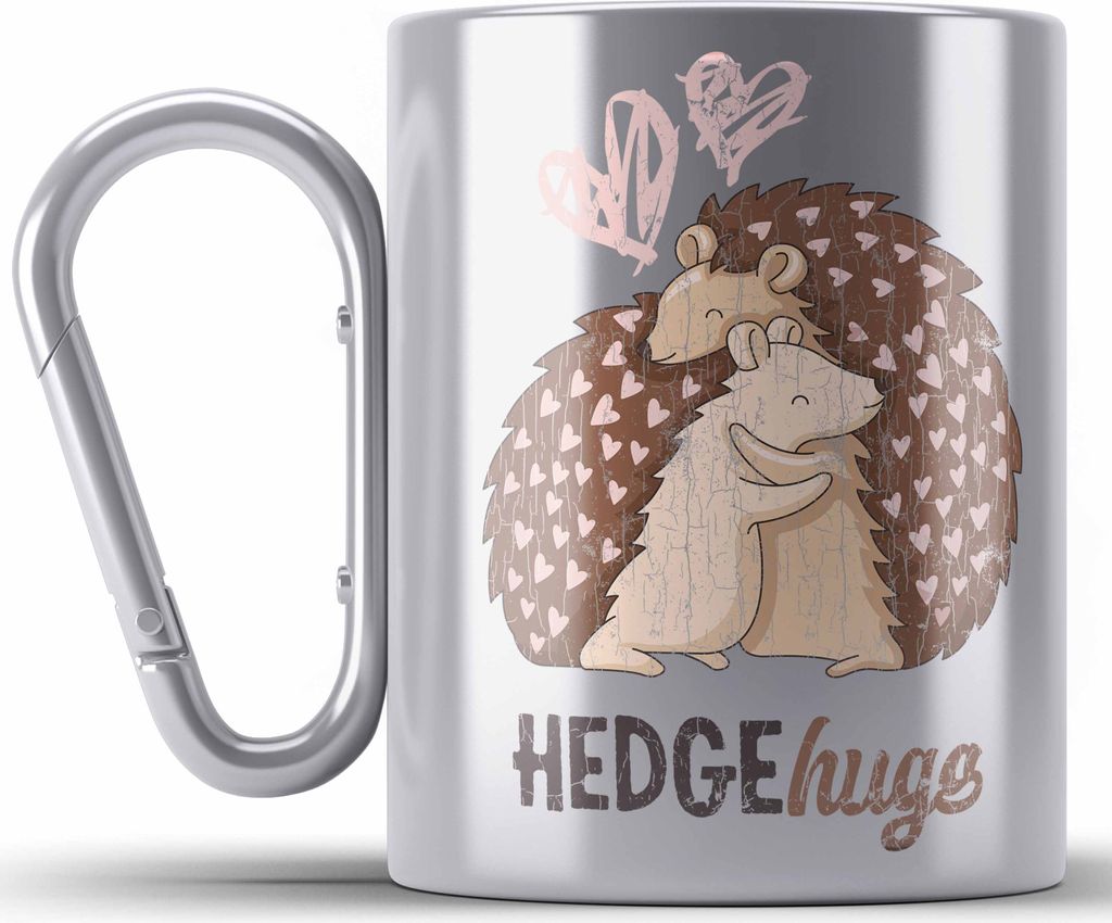 Trendation - Valentinstag Edelstahl Tasse Karabiner Geschenk für Ihn Sie Lustig Hedgehugs Geschenkidee Becher Freund Freundin Liebe Paare (Silber)
