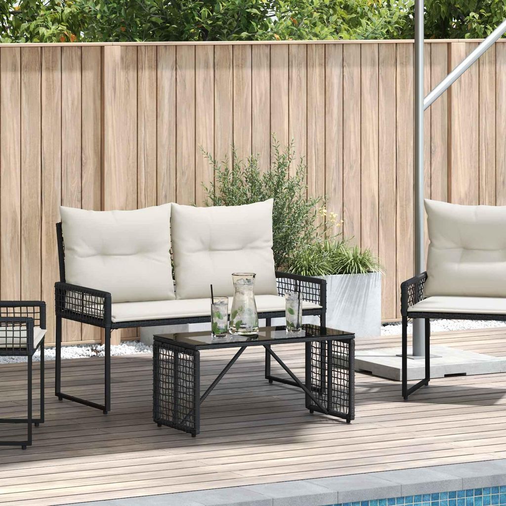 "Seasonal Sale"Tisch für Outdoor Schwarz 80x40x40 cm PE Rattan und Glas - Gartentische DEMöbel224219