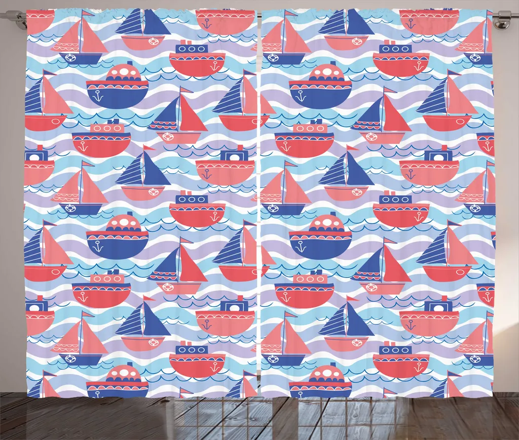 ABAKUHAUS Rideau Maritime Voiliers 280x225 cm Rose et Bleu Ciel