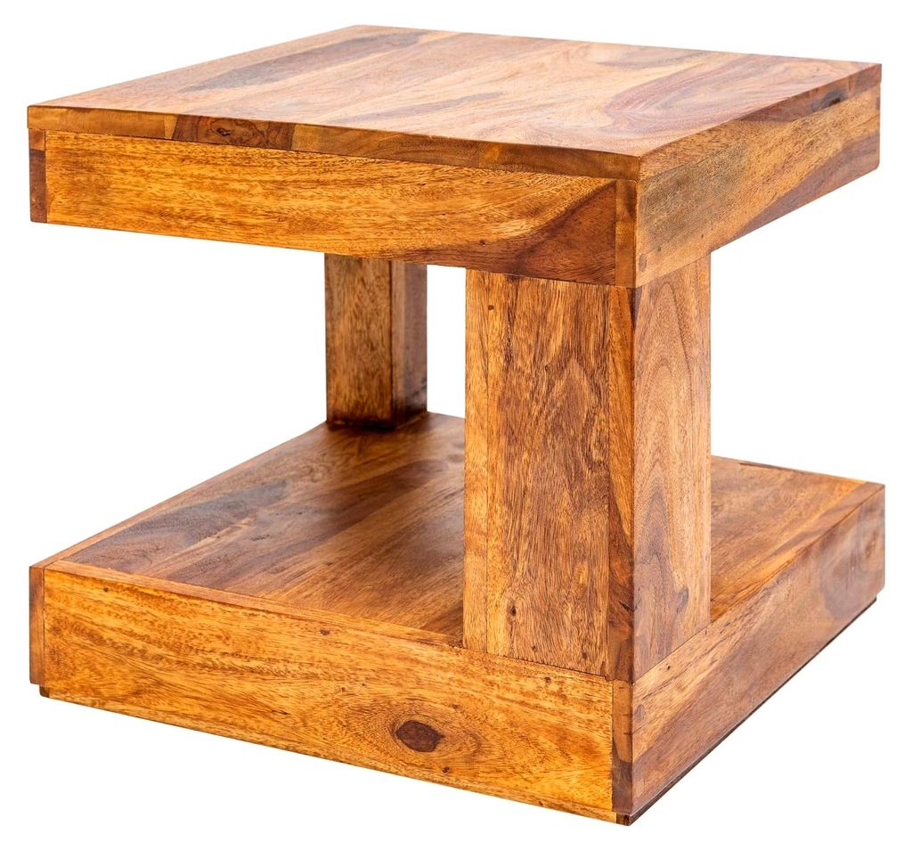Massiver Couchtisch aus Sheeshamholz mit Steinfinish