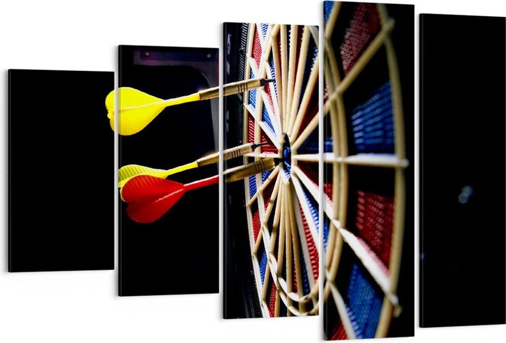 Bild auf Leinwand - Leinwandbild - Pfeil Darts Spaß Schild - 150x100cm - Wand Bild - Wanddeko - Leinwanddruck - Bilder - Kunstdruck - Wanddekorati...