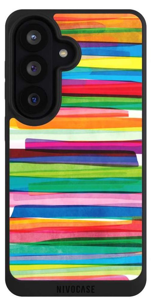 NIVOCASE Handyhülle für Samsung Galaxy S26 Hülle NIVOpure Case Schwarz Streifen Wasserfarbe bunt