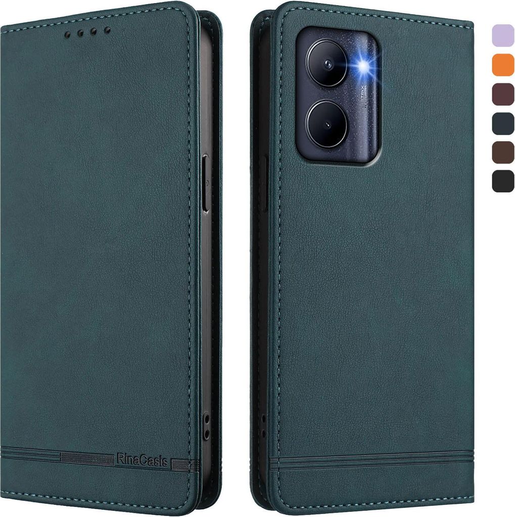 Hülle für Realme C33 2022/2023, Retro Kunstleder Ständer Klapphülle mit Kartenfächer und Magnetische Grün