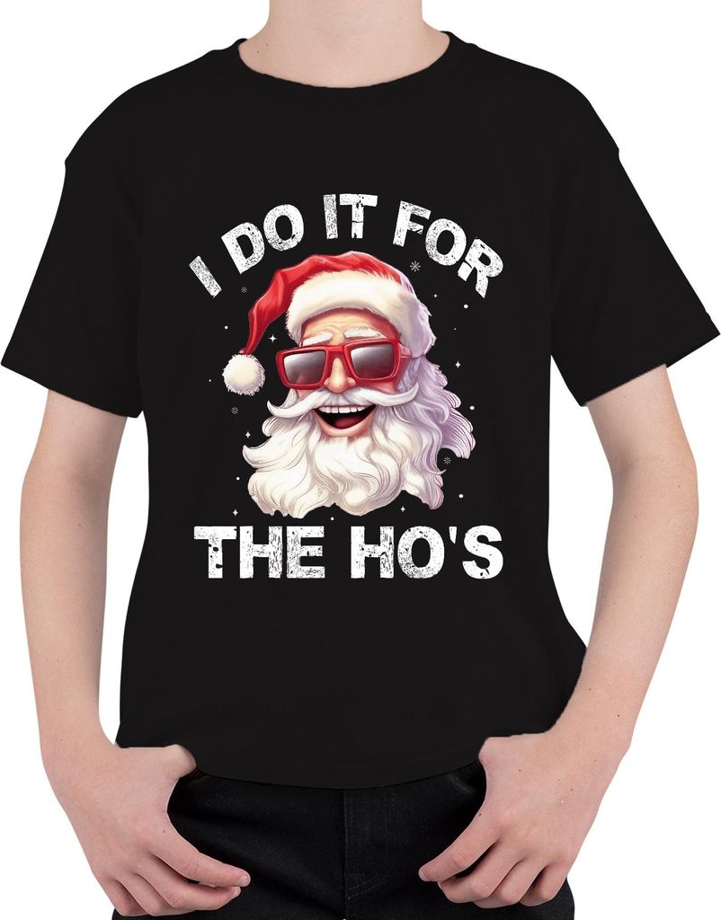 I Do It For The Ho's Santa Weihnachtsmann Lustig Geschenk Uni Kinder T-Shirt, Schwarz, 116
