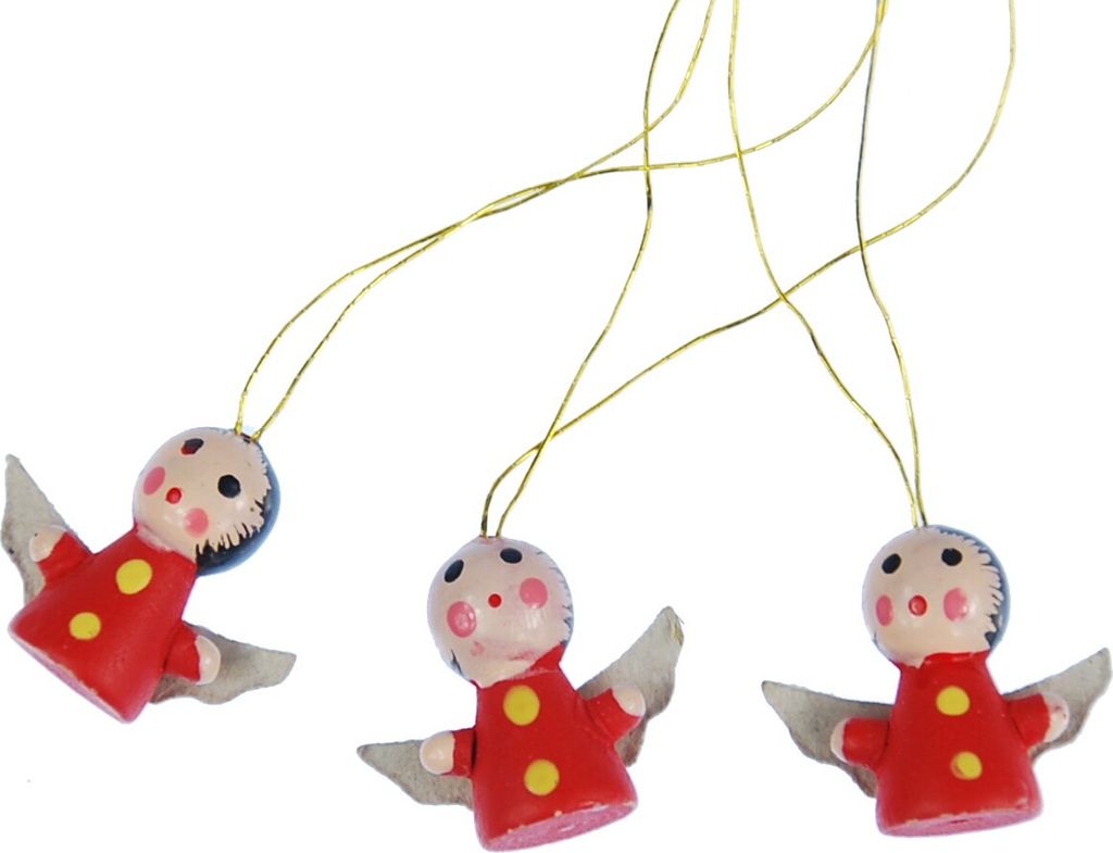 3 Stück Weihnachtsbaumanhänger Baumschmuck Anhänger Xmas Engel Holz rot