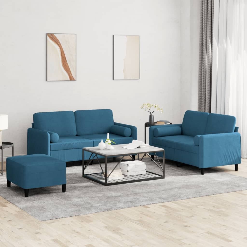 Maison Exclusive - 3-tlg. Sofagarnitur mit Kissen Blau Samt