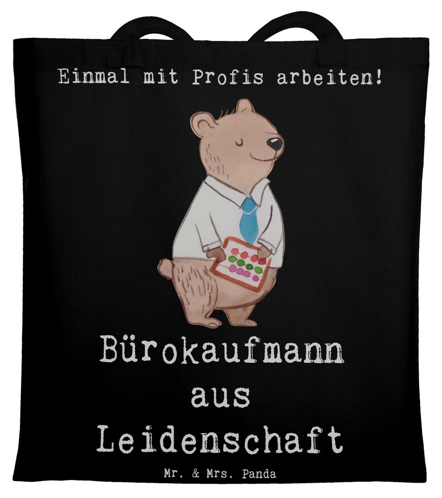 Mr. & Mrs. Panda Beutel Bürokaufmann Leidenschaft - Schwarz - Geschenk, dokumententasche, Laptoptasche, Tote Bag, Ausbildung, Büro, Lustig, Beruf...