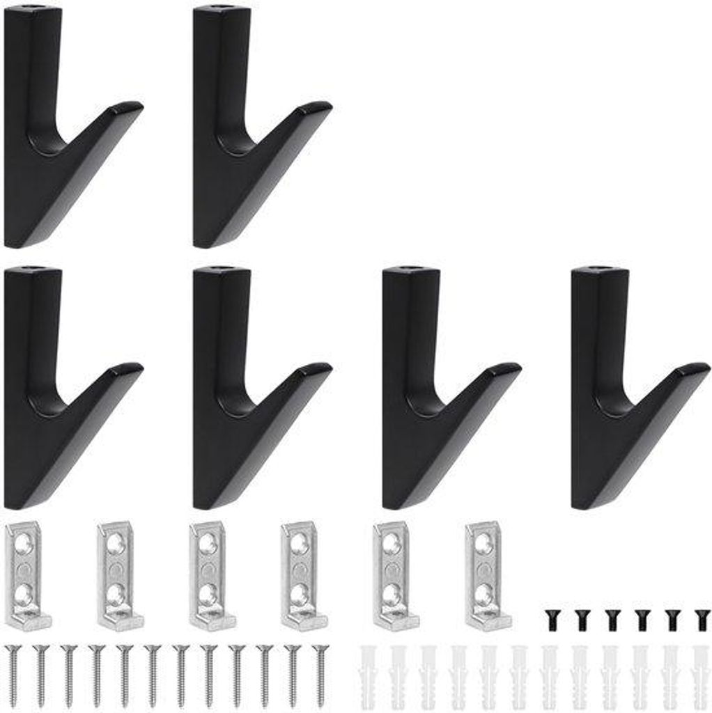6 schwarze Aluminium Wandhaken für Wohnzimmer und Schlafzimmer
