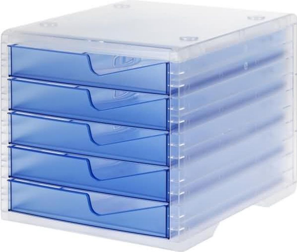 styro Schubladenbox swingbox light cornflower DIN C4 mit 5 Schubladen