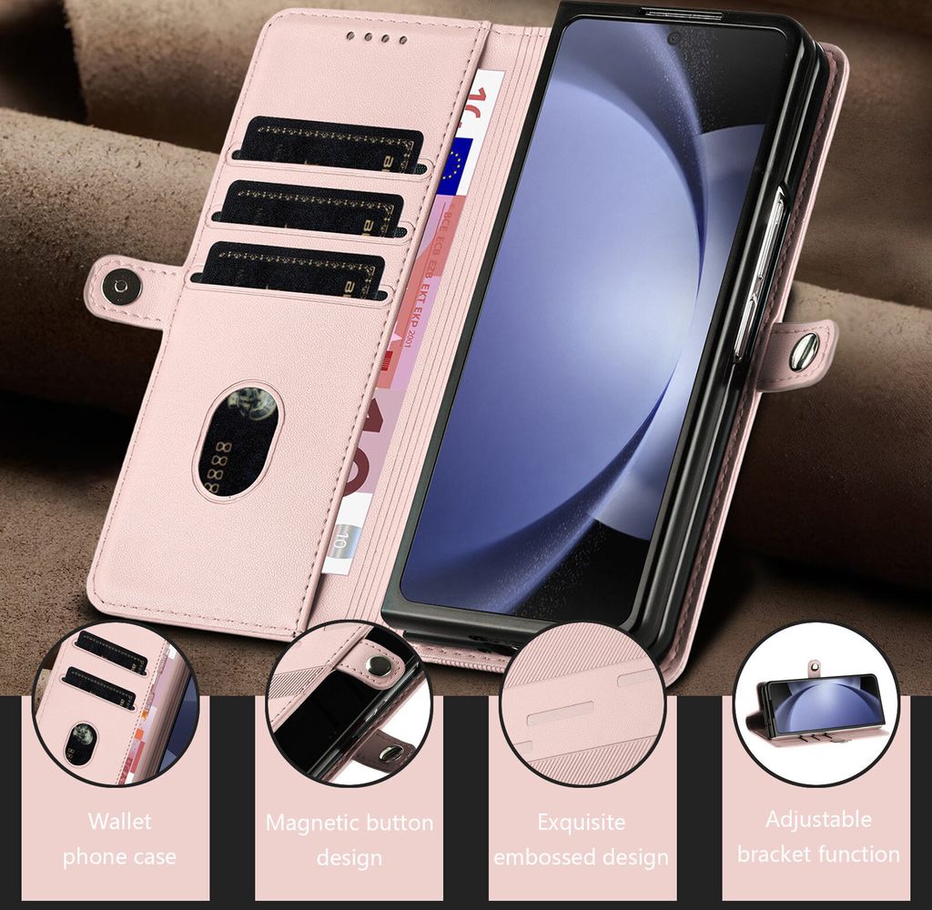 Hülle für Samsung Galaxy Z Fold 6, Kunstleder Brieftaschen Handyhülle mit Kartenfach und Standfunktion Pink