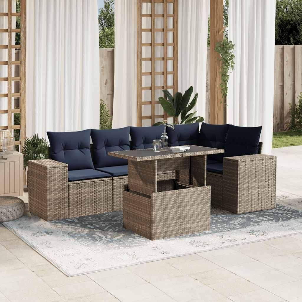Maison Exclusive - 6-teiliges Gartensofa-Set mit Kissen, grau, Polyrattan