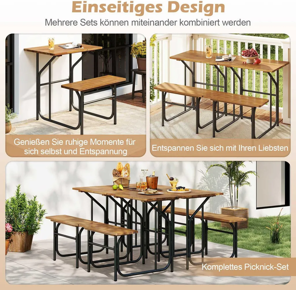 Ensemble table et chaises de balcon en bois d'acacia et métal robuste - 3