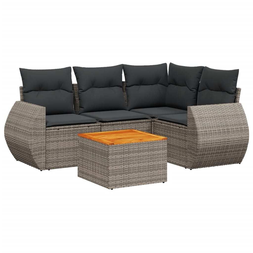 (Robust Möbel) 5-tlg. Garten-Lounge-Set - elegantes Design - Sitzgruppe/Gartengarnitur - mit Kissen Grau Poly Rattan - Terassenmöbel DEMöbel...
