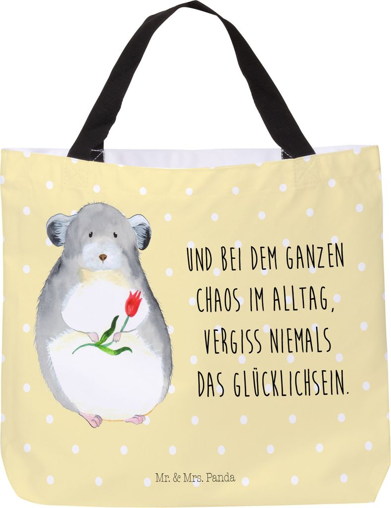 Mr. & Mrs. Panda Tote Bag Chinchilla Blume - Gelb Pastell - Geschenk, Laptoptasche, Lustige Sprüche, Beutel, Reisetasche, Büro, Tasche, Chaos, Gl...